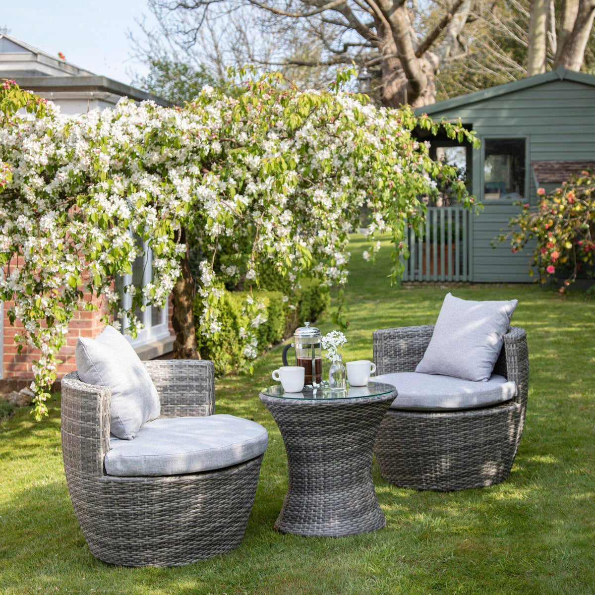 Outlet - 2 Seater Rattan Egg Chair Bistro Set - Grey