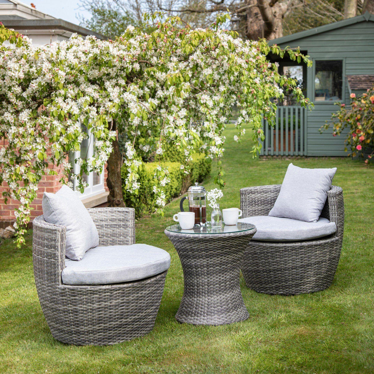 Outlet - 2 Seater Rattan Egg Chair Bistro Set - Grey