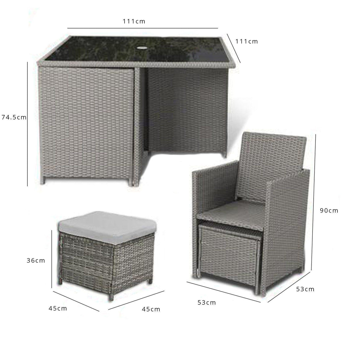 OUTLET - 8 Seater Rattan Cube Outdoor Dining Set - Grey Weave with Cream Cushions