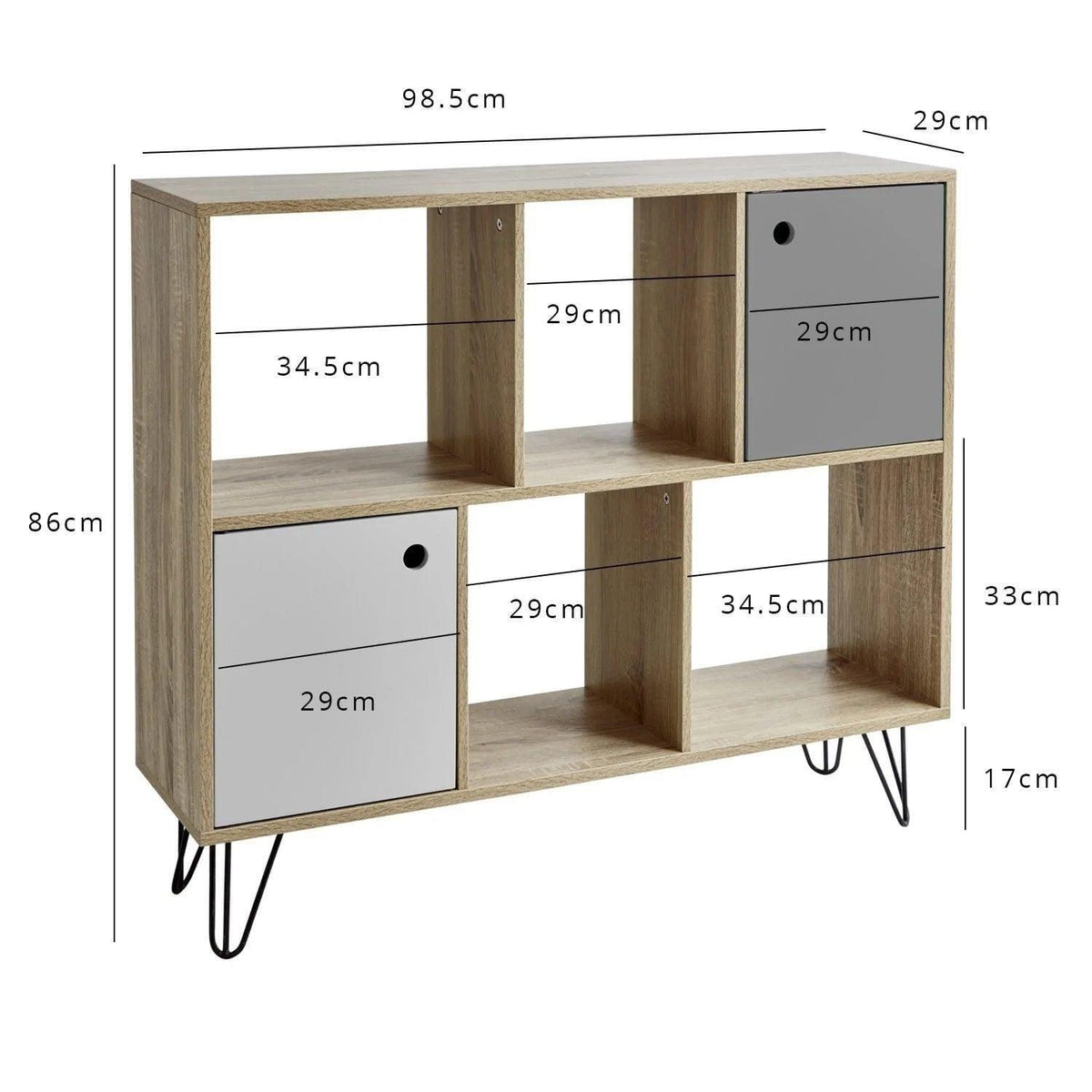OUTLET - Anderson Cube Storage Unit - Oak Effect with Grey Cupboards