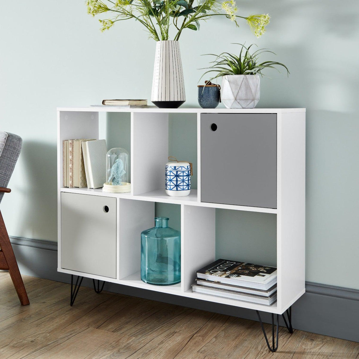 OUTLET - Anderson Cube Storage Unit - White with Grey Cupboards