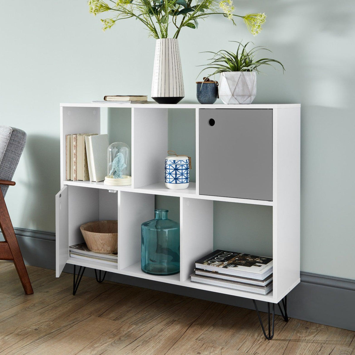 OUTLET - Anderson Cube Storage Unit - White with Grey Cupboards
