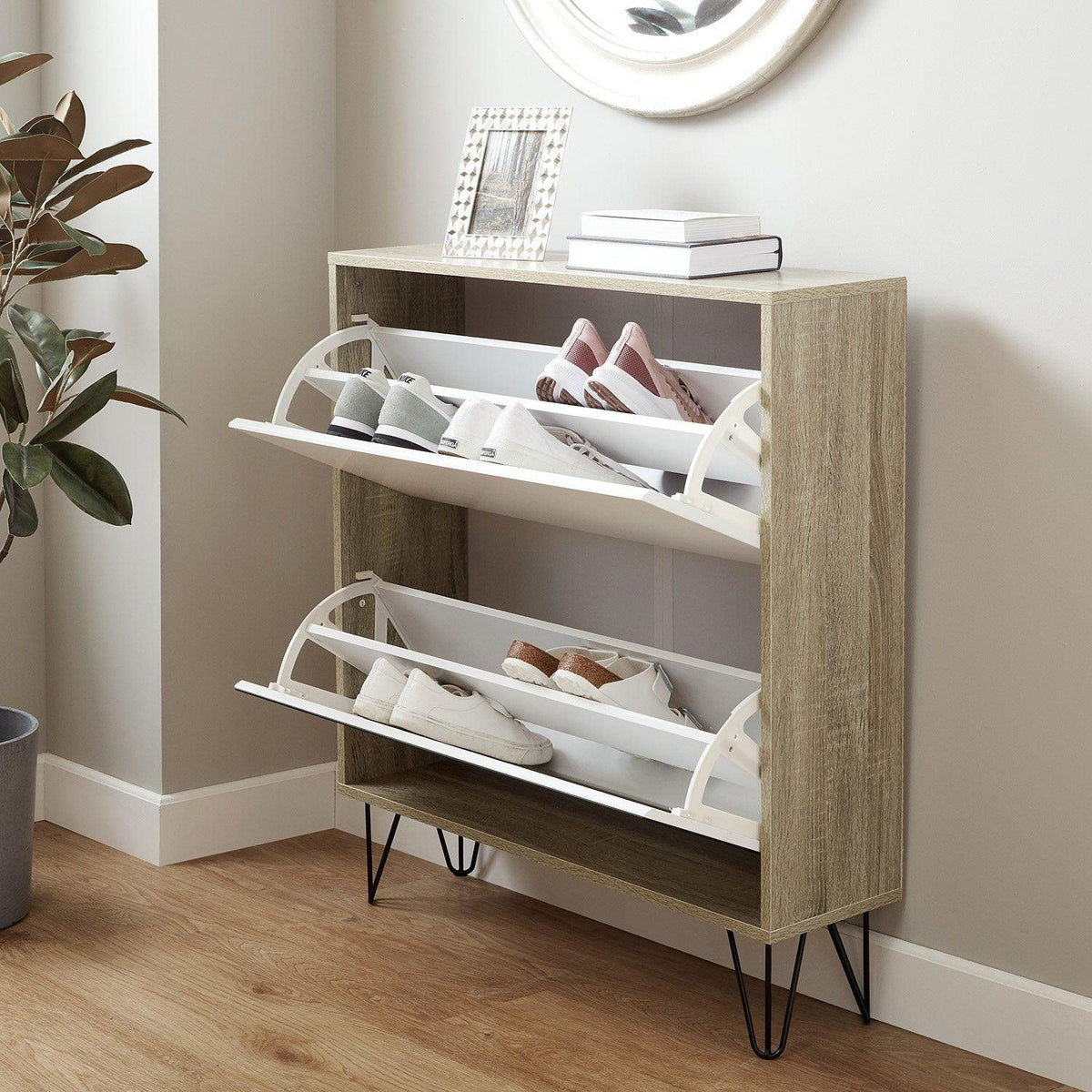 OUTLET - Anderson Shoe Cabinet - 2 Door - Oak Effect & White