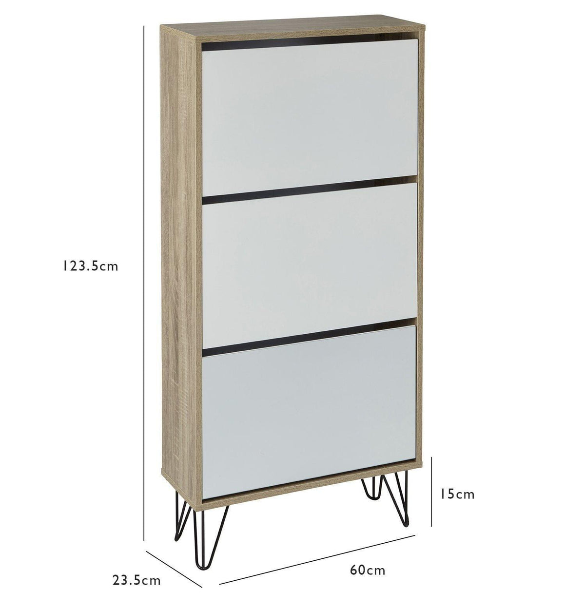 OUTLET - Anderson Shoe Cabinet - 3 Door - Oak Effect & White