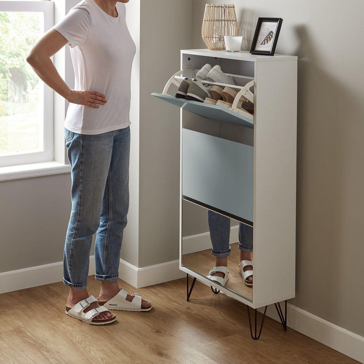 OUTLET - Anderson Shoe Cabinet - 3 Door - White & Grey