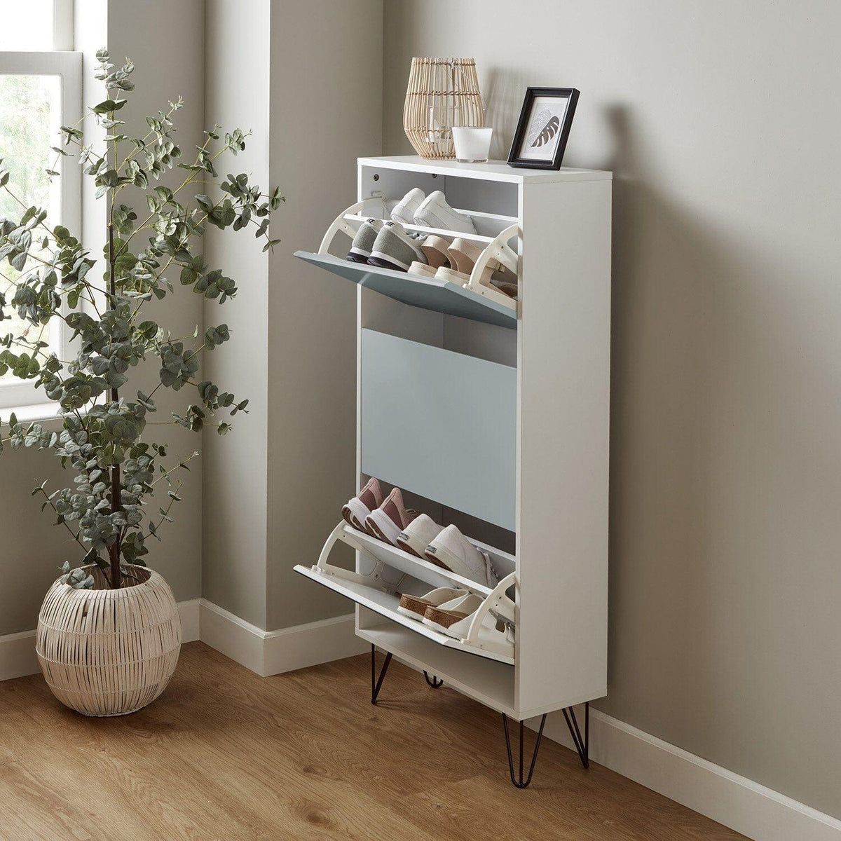OUTLET - Anderson Shoe Cabinet - 3 Door - White & Grey