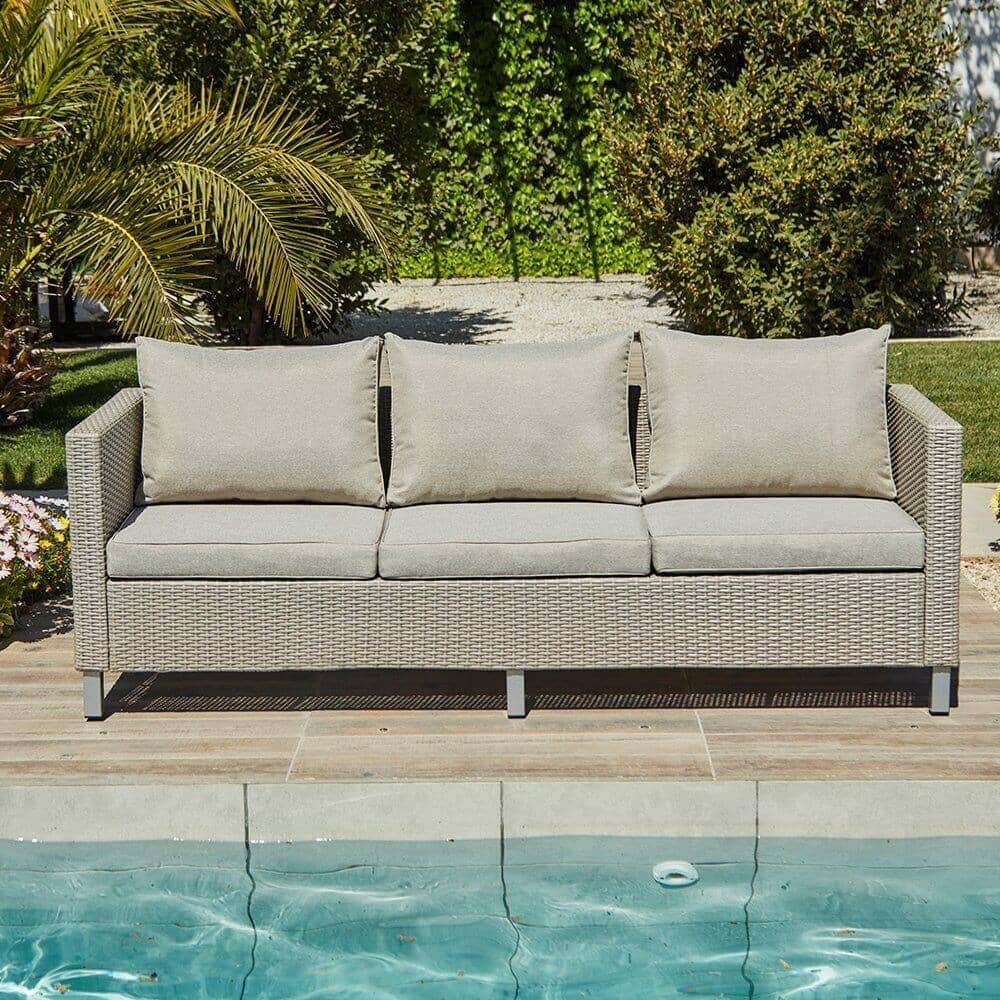 Outlet - Aria 3 Seater Rattan Garden Sofa - Light Grey