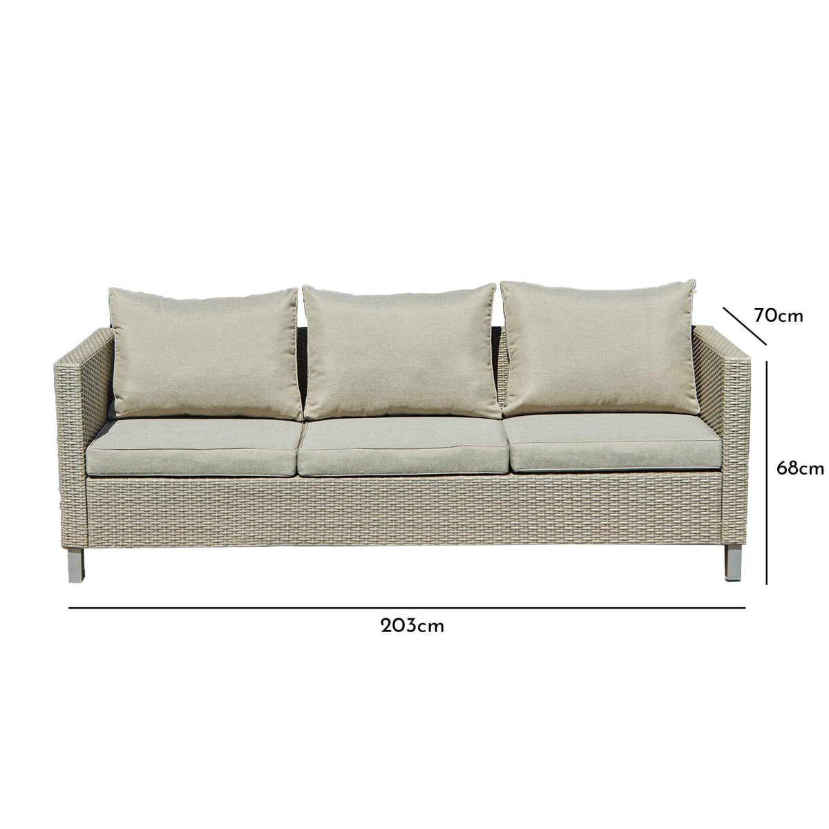 Outlet - Aria 3 Seater Rattan Garden Sofa - Light Grey