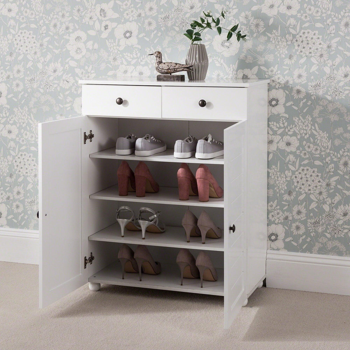 OUTLET - Ascot Shoe Cabinet - White Storage Cupboard