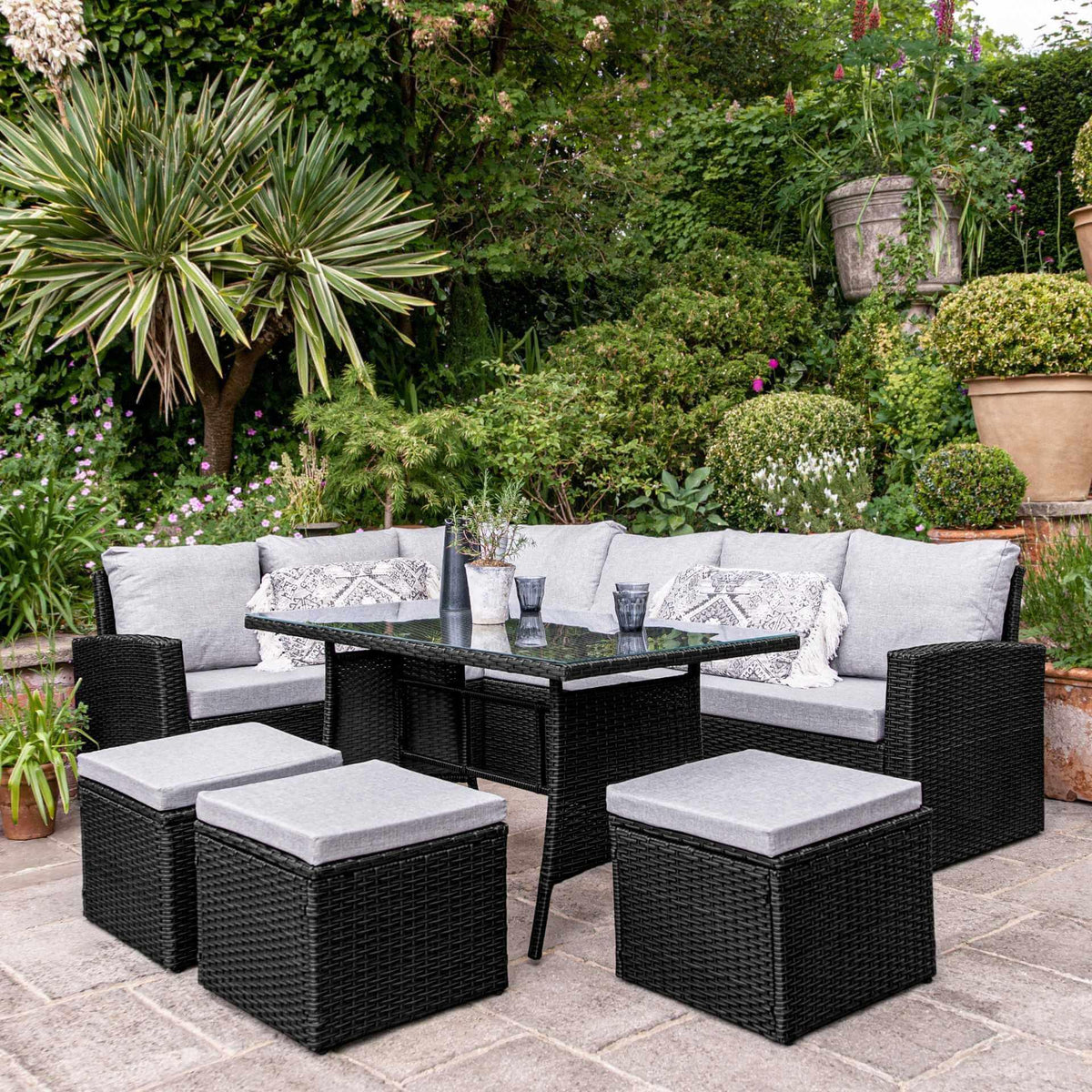 Outlet - Aston Rattan Corner Sofa Set - 9 Seater - Black