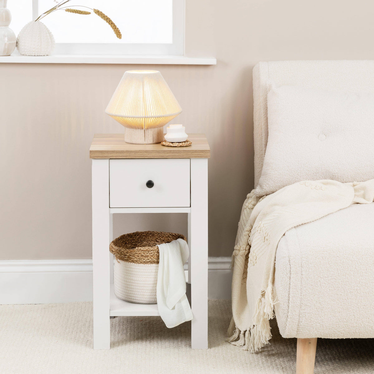 Outlet - Bampton 1 Drawer Bedside Table - White