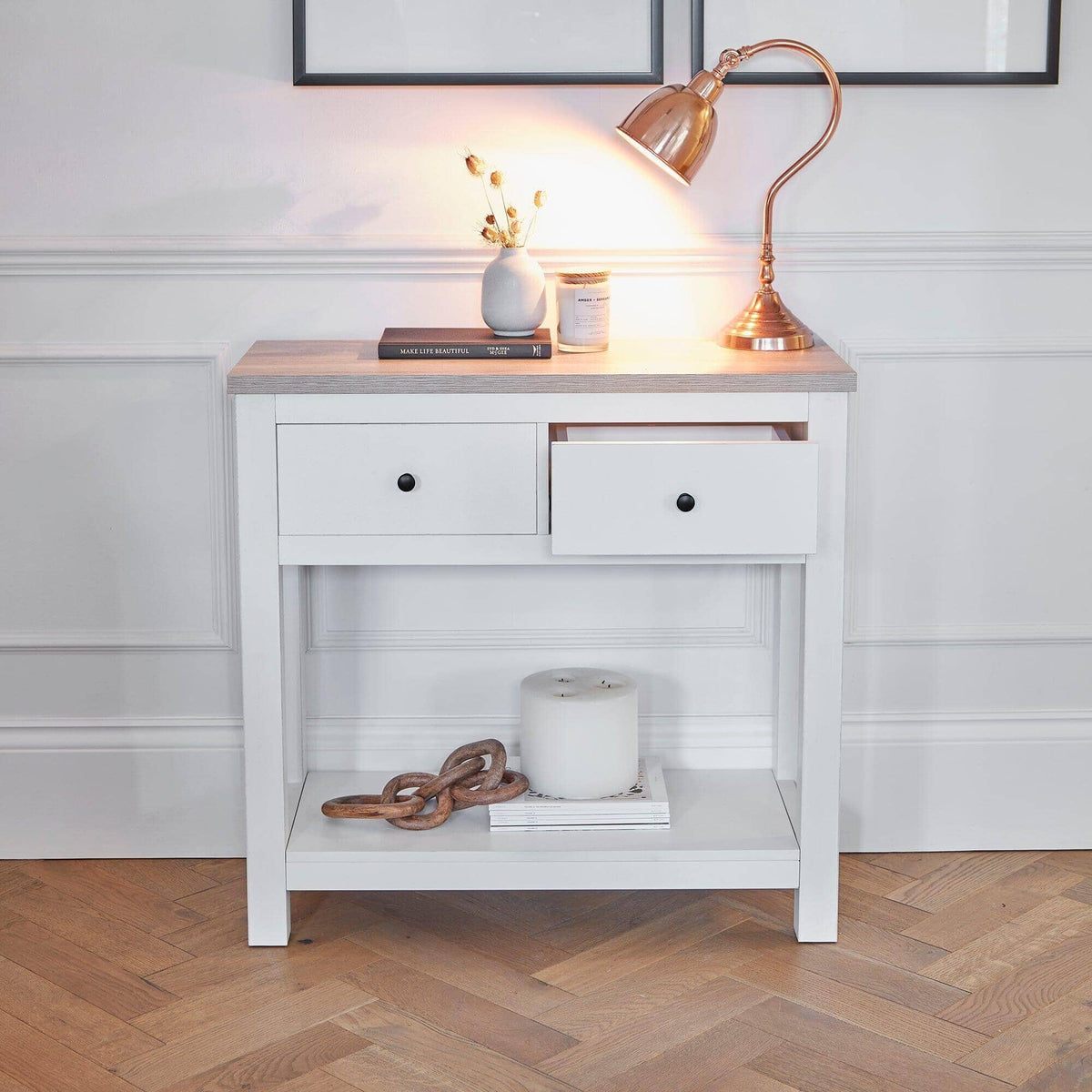 Outlet - Bampton White 2 Drawer Console Table