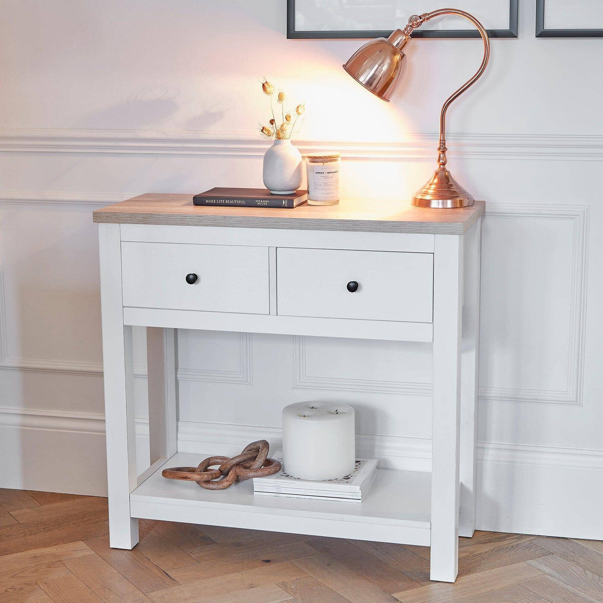Outlet - Bampton White 2 Drawer Console Table