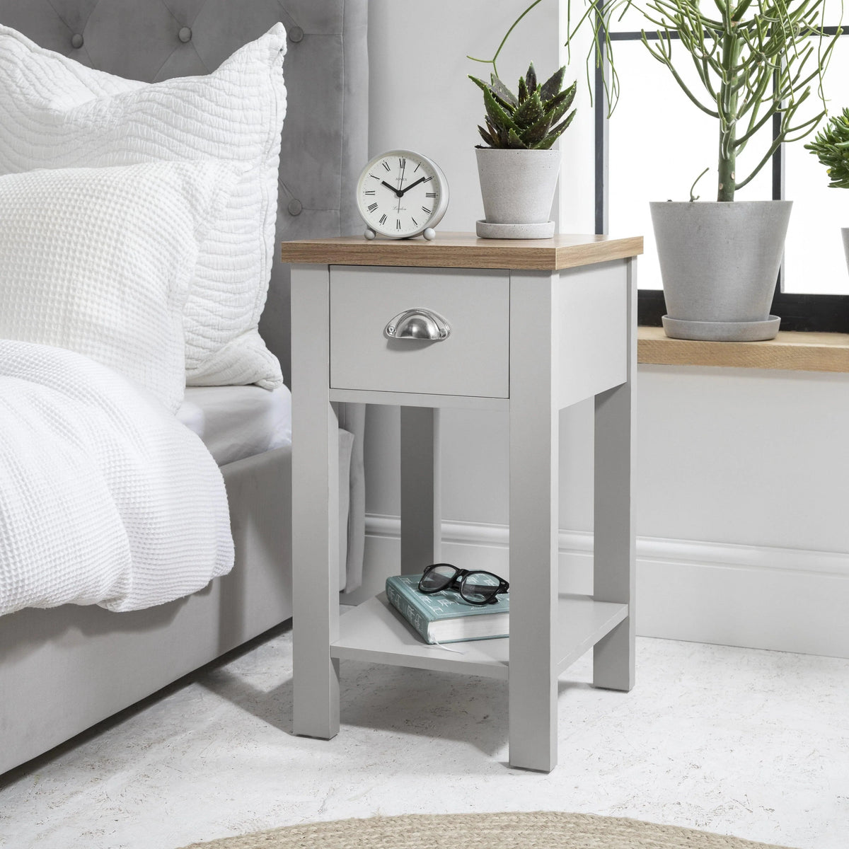 OUTLET - Bampton 1 Drawer Bedside Table - Grey