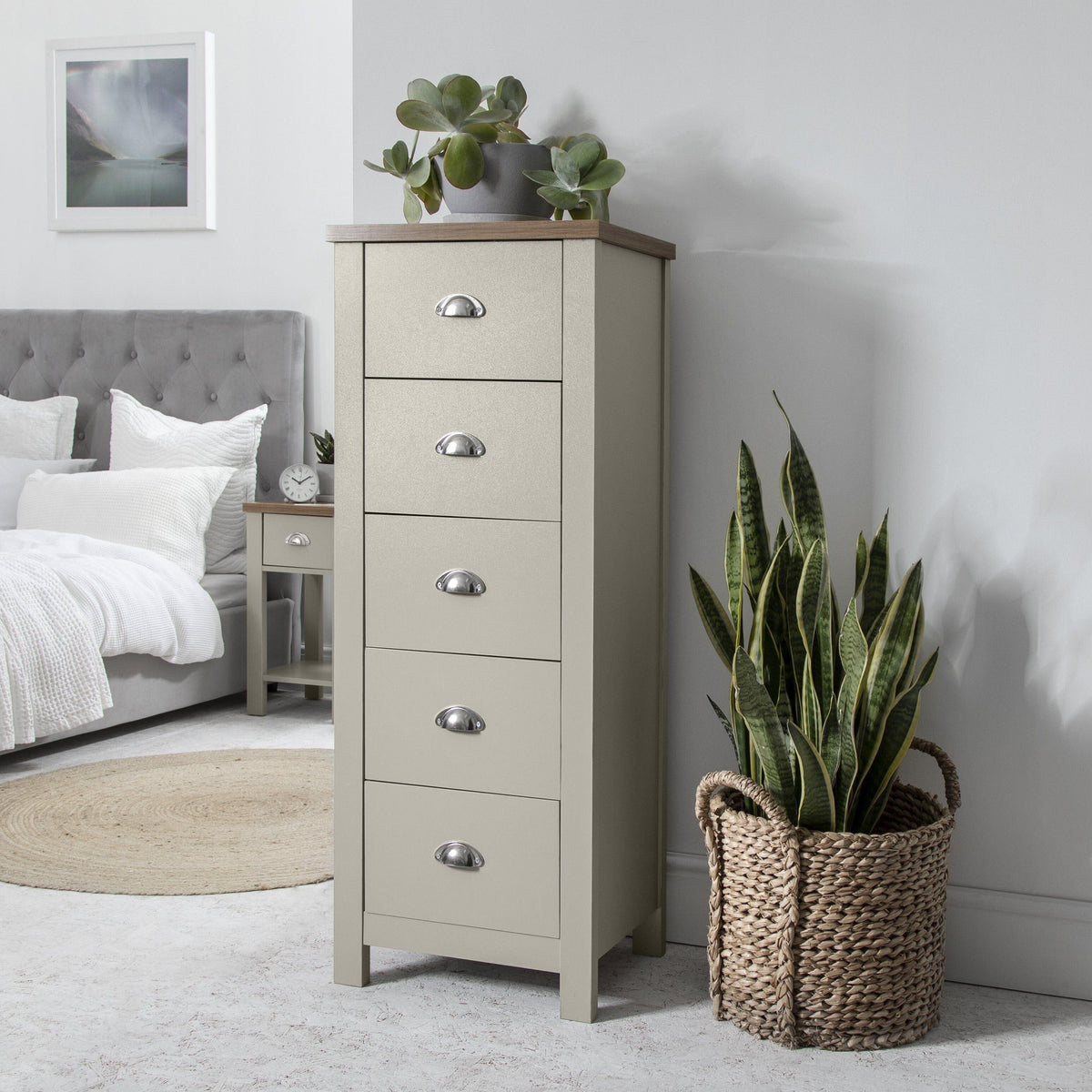 OUTLET - Bampton 5 Drawer Tallboy - Grey