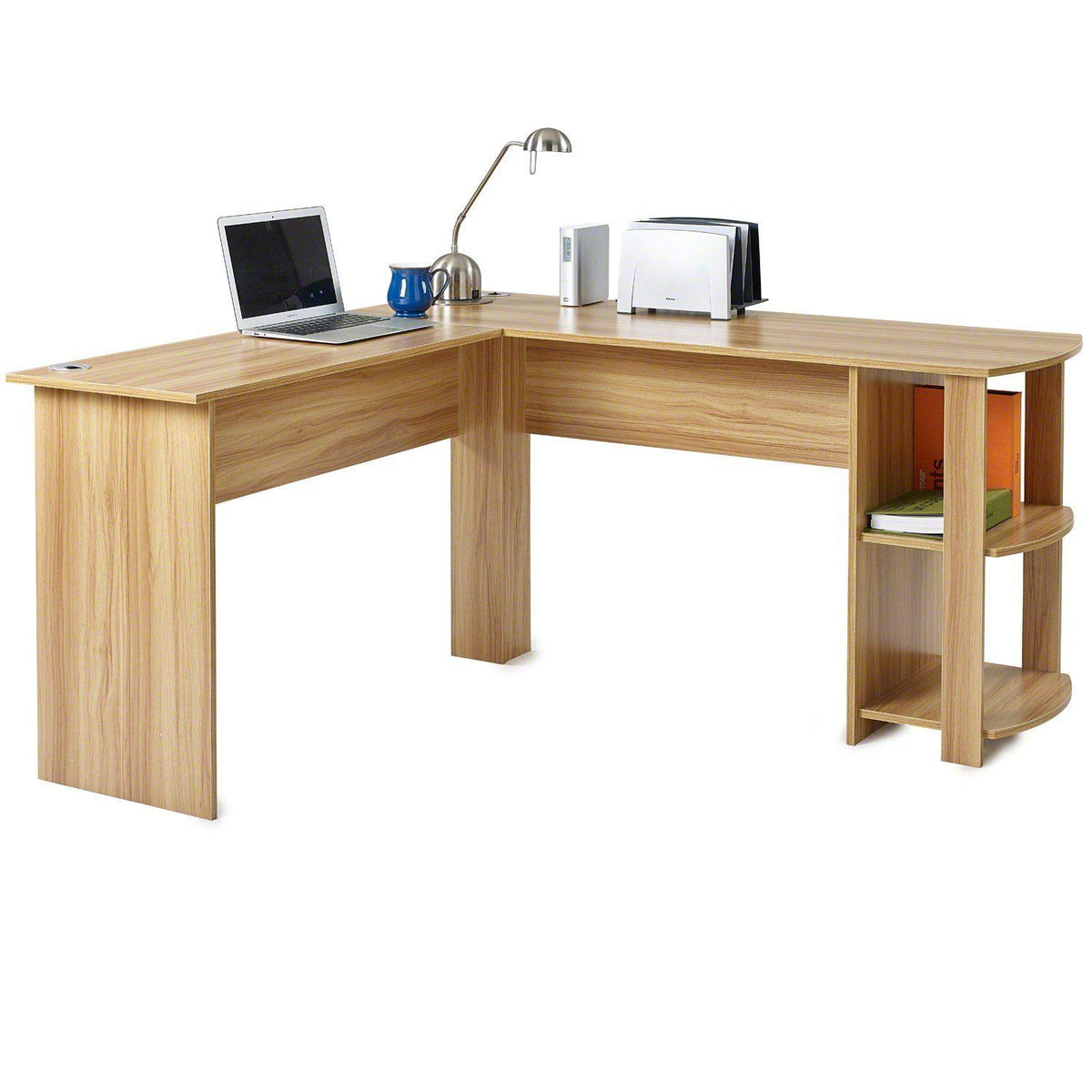 Outlet - Beech L-Shaped Computer Desk With Shelves