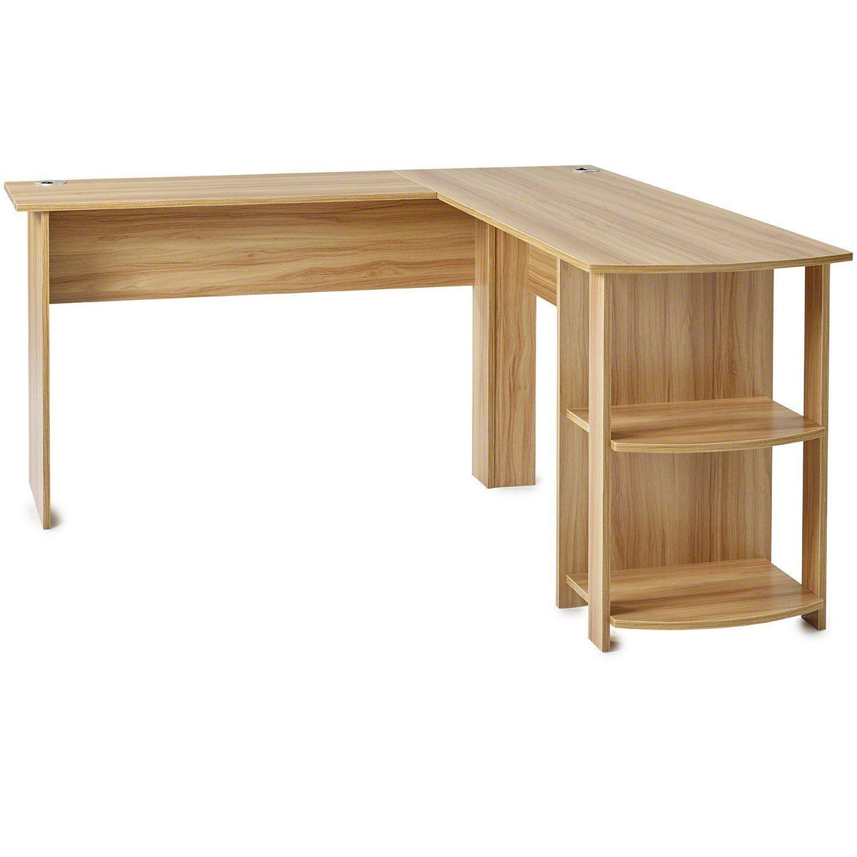 Outlet - Beech L-Shaped Computer Desk With Shelves