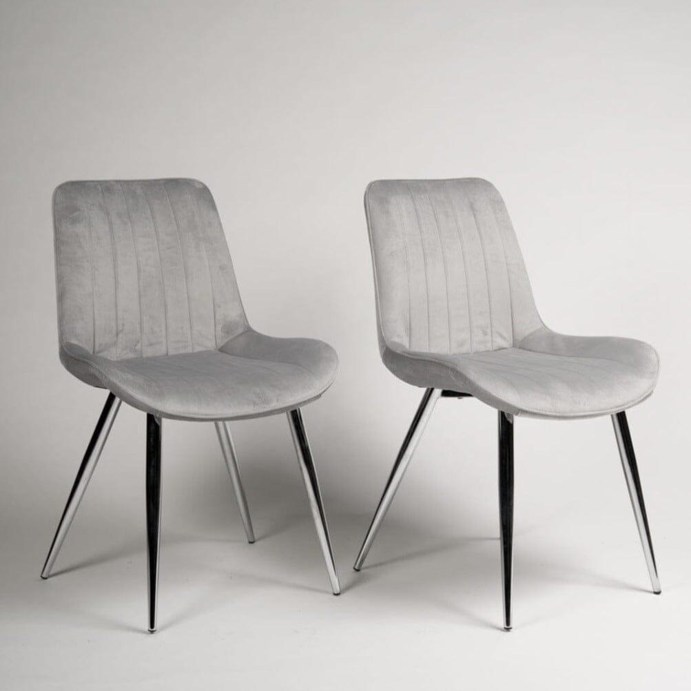 OUTLET - Bella Grey Velvet Dining Chairs - Set of 2 - Chrome Legs