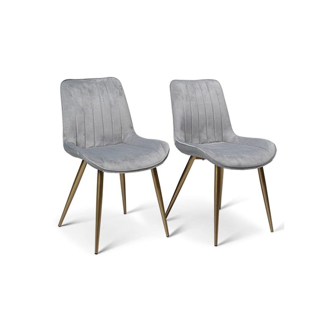 OUTLET - Bella Grey Velvet Dining Chairs - Set of 2 - Gold Legs