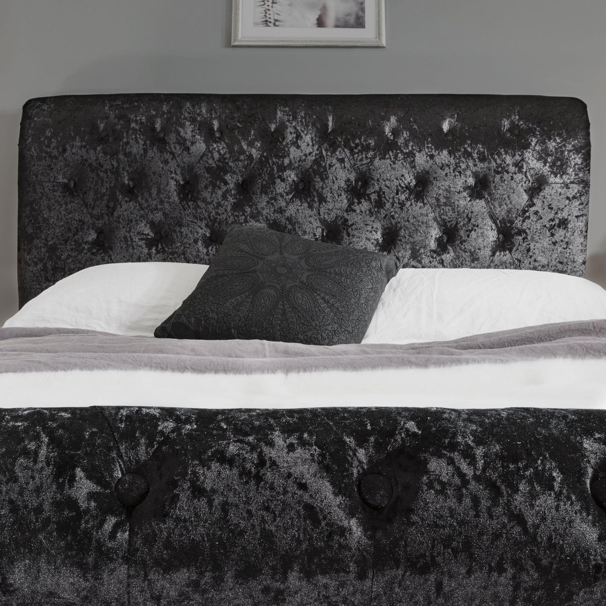 Outlet - Black Crushed Velvet Sleigh Bed Frame King Size