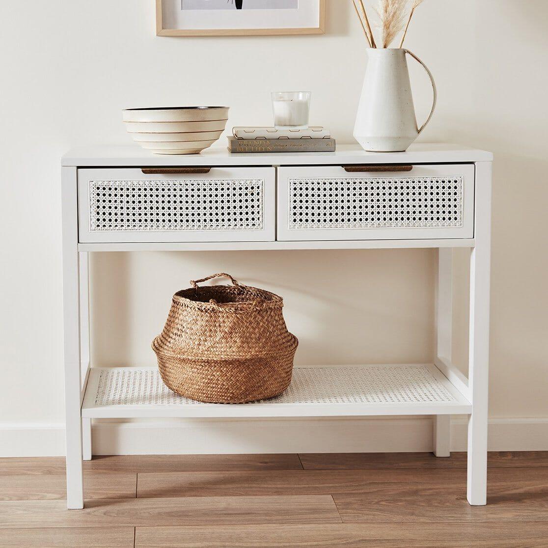 OUTLET - Charlie White 2 Drawer Console Table - Cane Draws