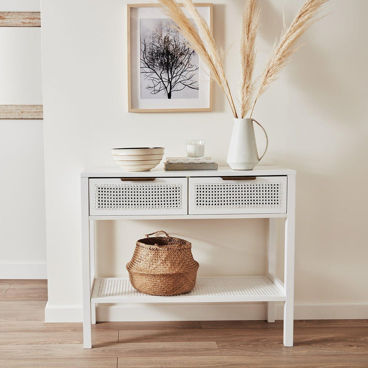 OUTLET - Charlie White 2 Drawer Console Table - Cane Draws