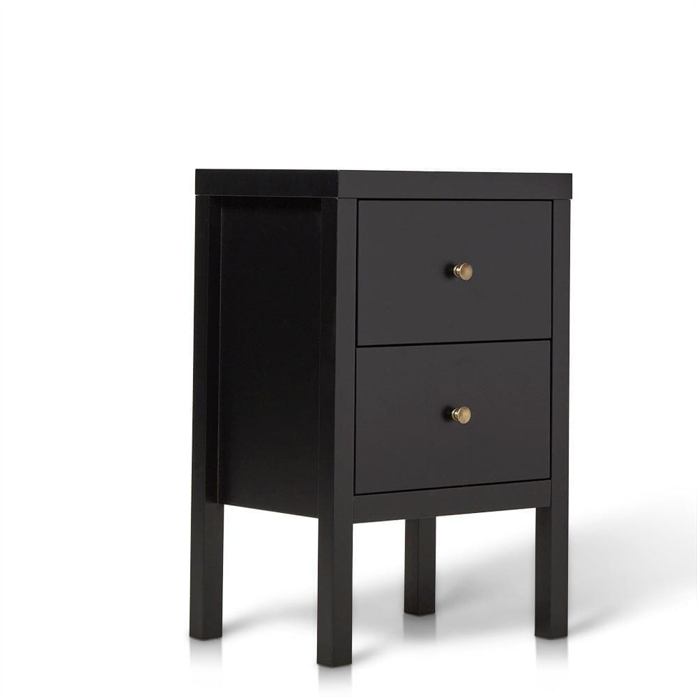 OUTLET - Charlie Two Drawer Bedside Table in Noir Black