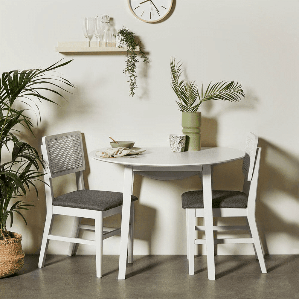 OUTLET - Charlie White Dining Table - Round Drop Leaf
