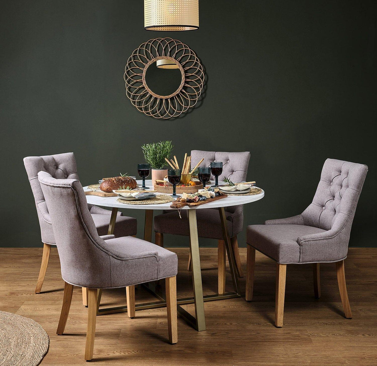 OUTLET - Clara Marble Effect Round Dining Table - Gold Frame