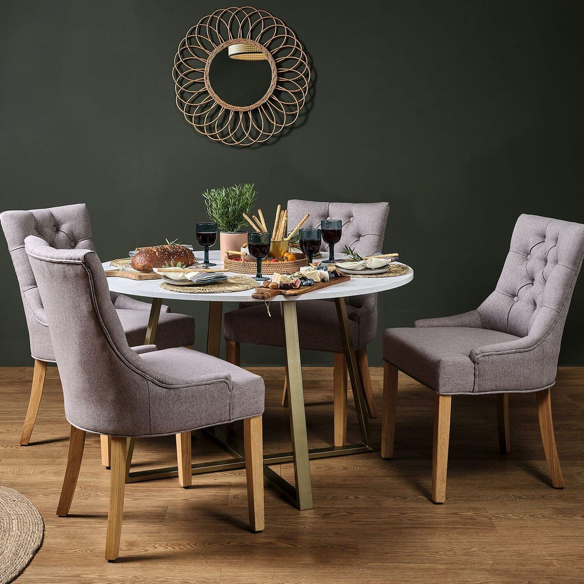 OUTLET - Clara Marble Effect Round Dining Table - Gold Frame