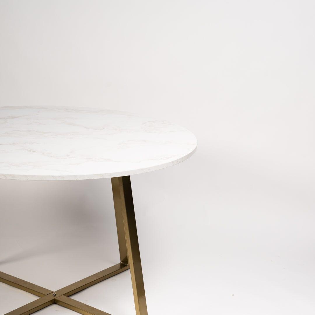 OUTLET - Clara Marble Effect Round Dining Table - Gold Frame