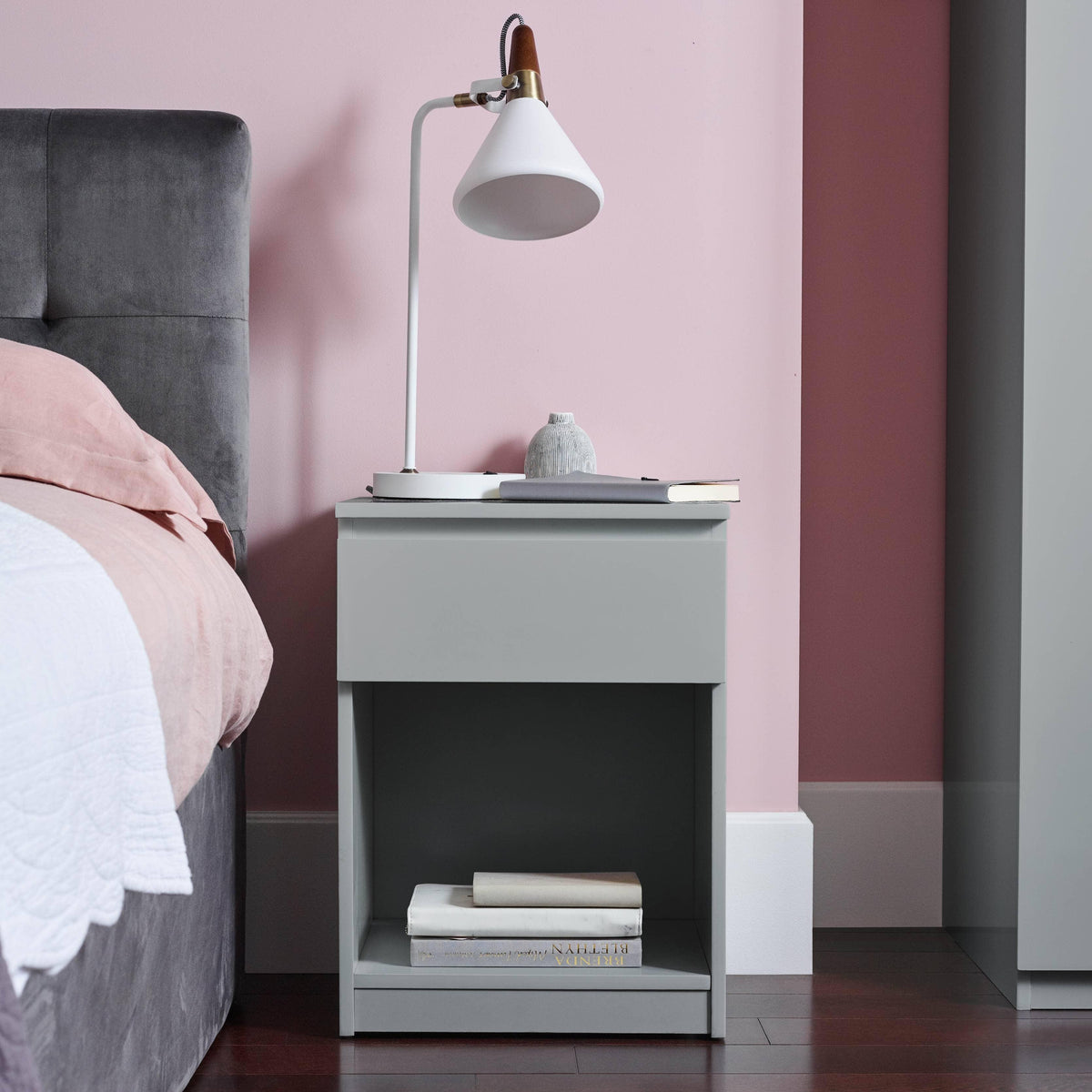 OUTLET - Clemmie Bedside Table - High Gloss - Grey