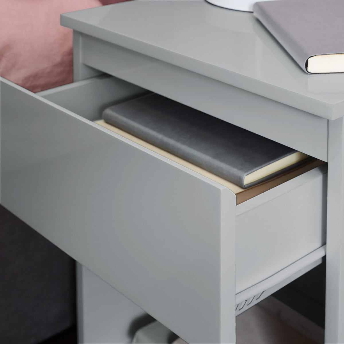 OUTLET - Clemmie Bedside Table - High Gloss - Grey