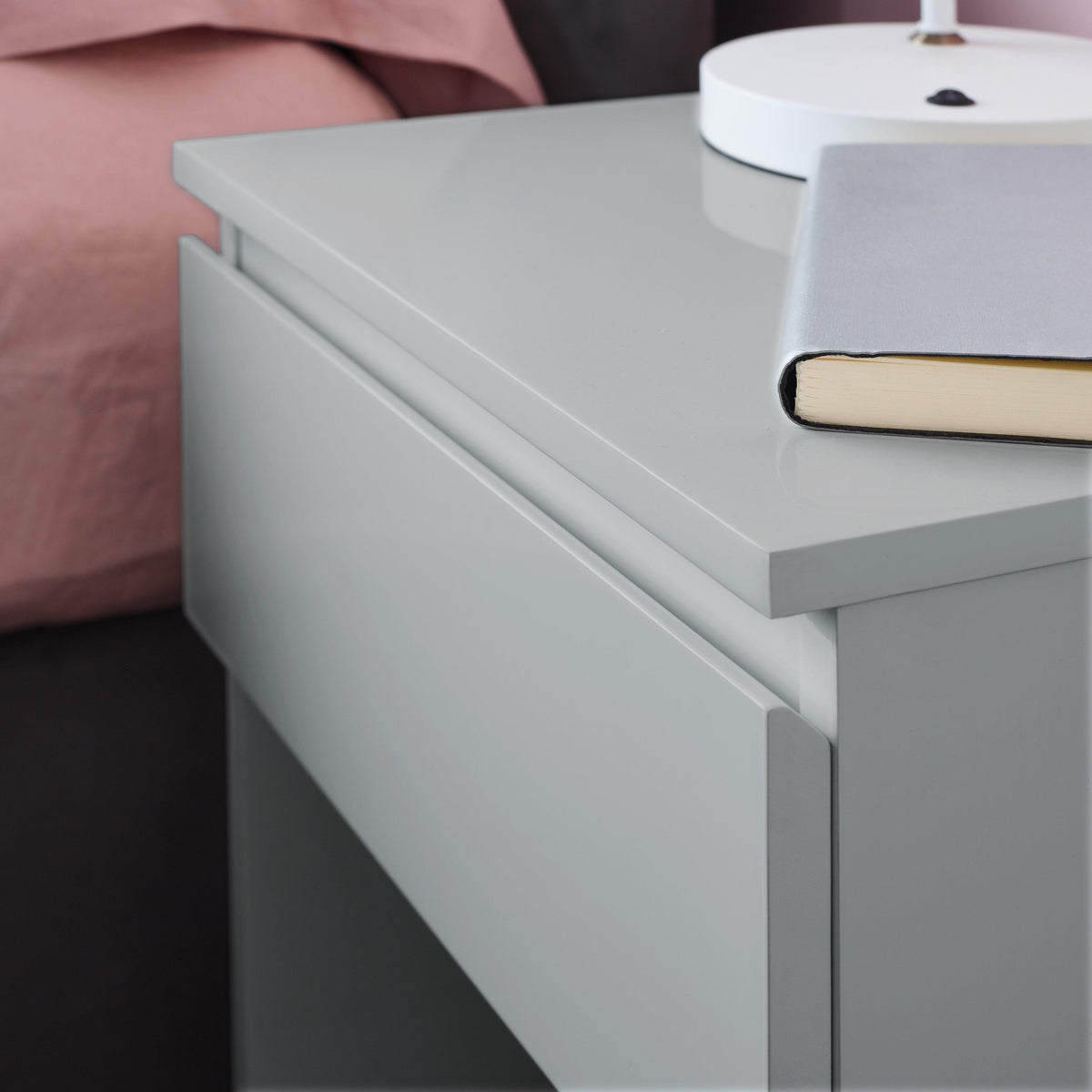 OUTLET - Clemmie Bedside Table - High Gloss - Grey