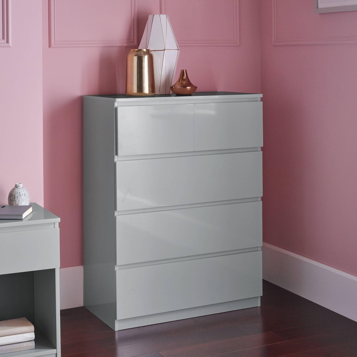 OUTLET - Clemmie Chest of Drawers - 2 Over 3 - High Gloss - Grey