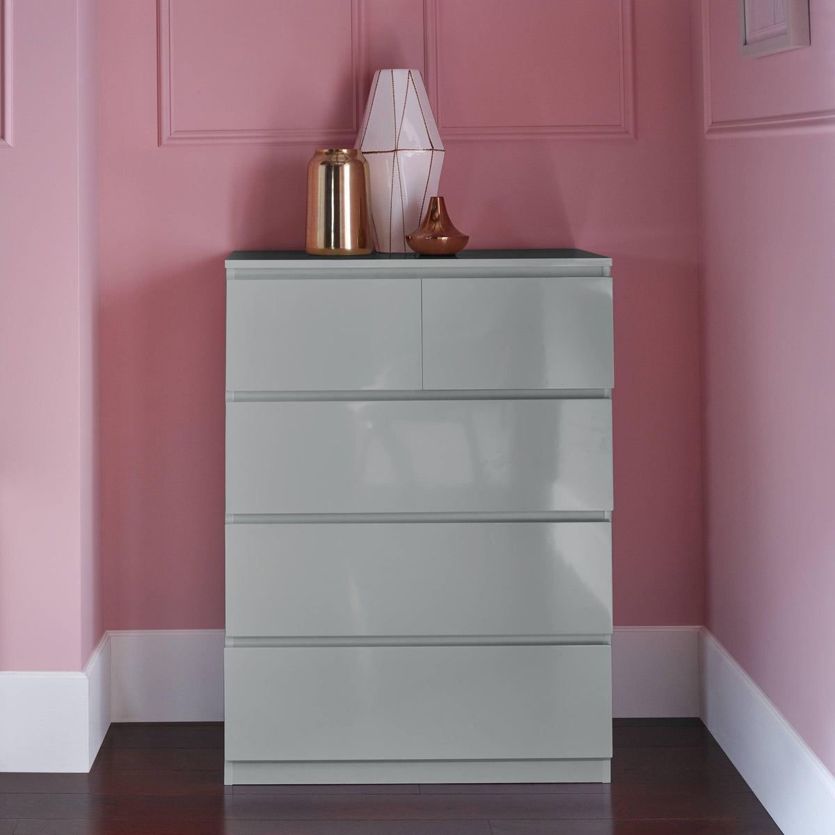 OUTLET - Clemmie Chest of Drawers - 2 Over 3 - High Gloss - Grey