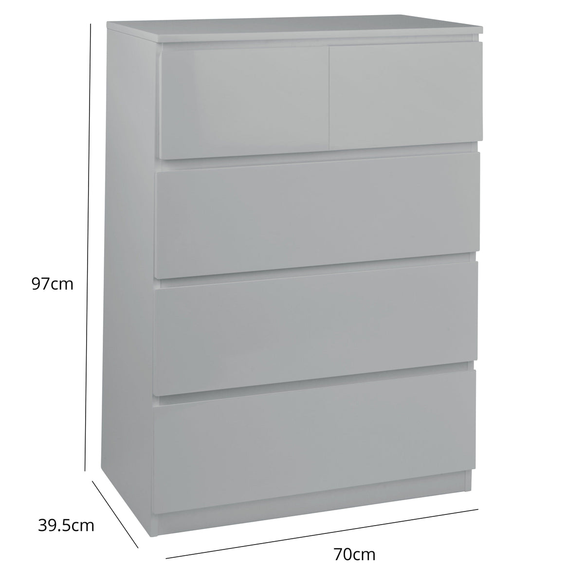 OUTLET - Clemmie Chest of Drawers - 2 Over 3 - High Gloss - Grey