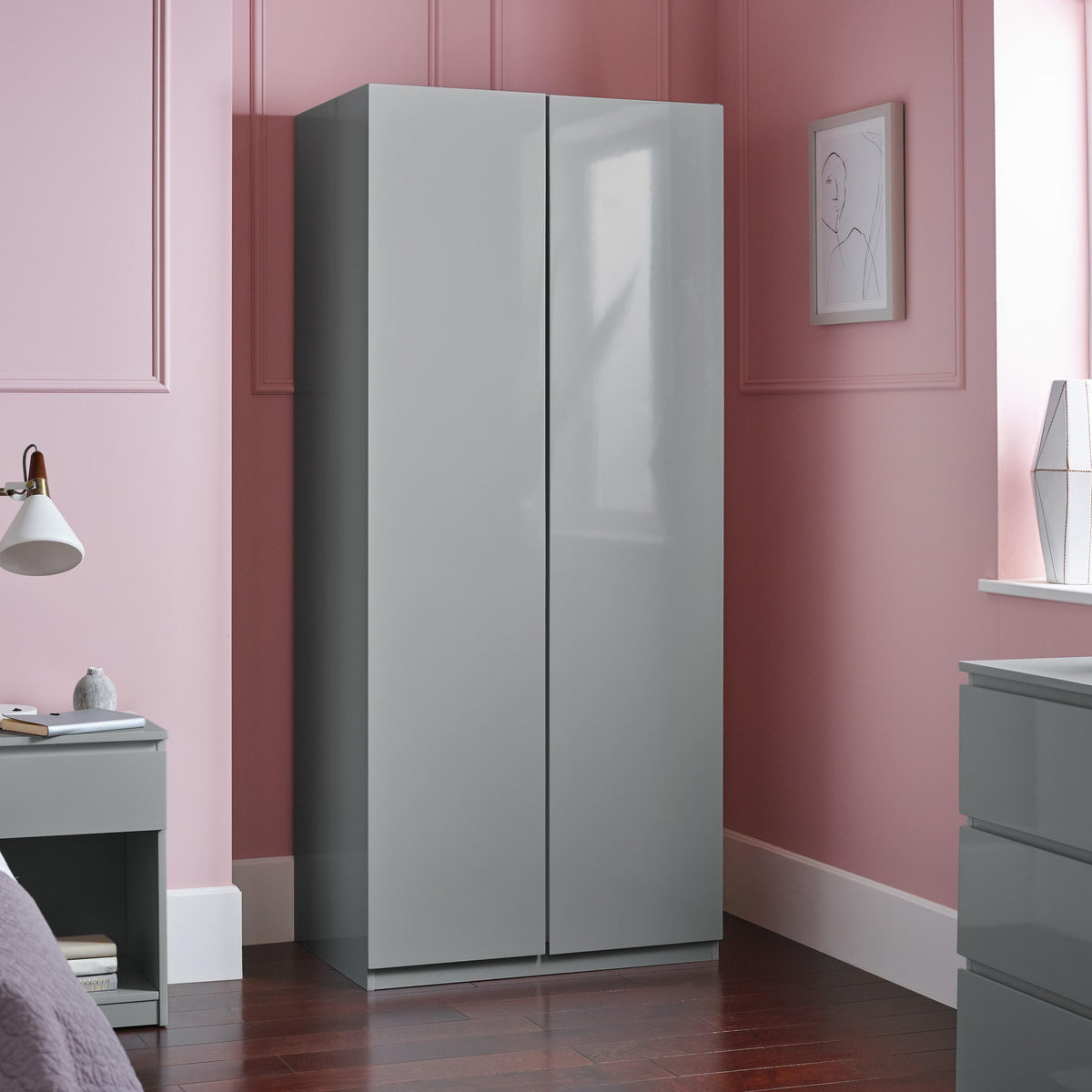 OUTLET - Clemmie Double Wardrobe - High Gloss - Grey