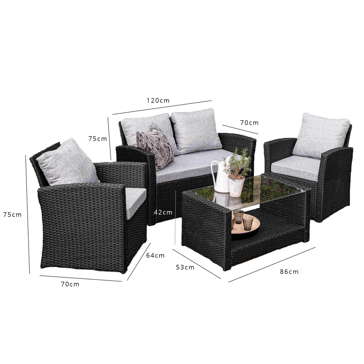OUTLET - Cote 4 Seater Rattan Garden Sofa Set - Black