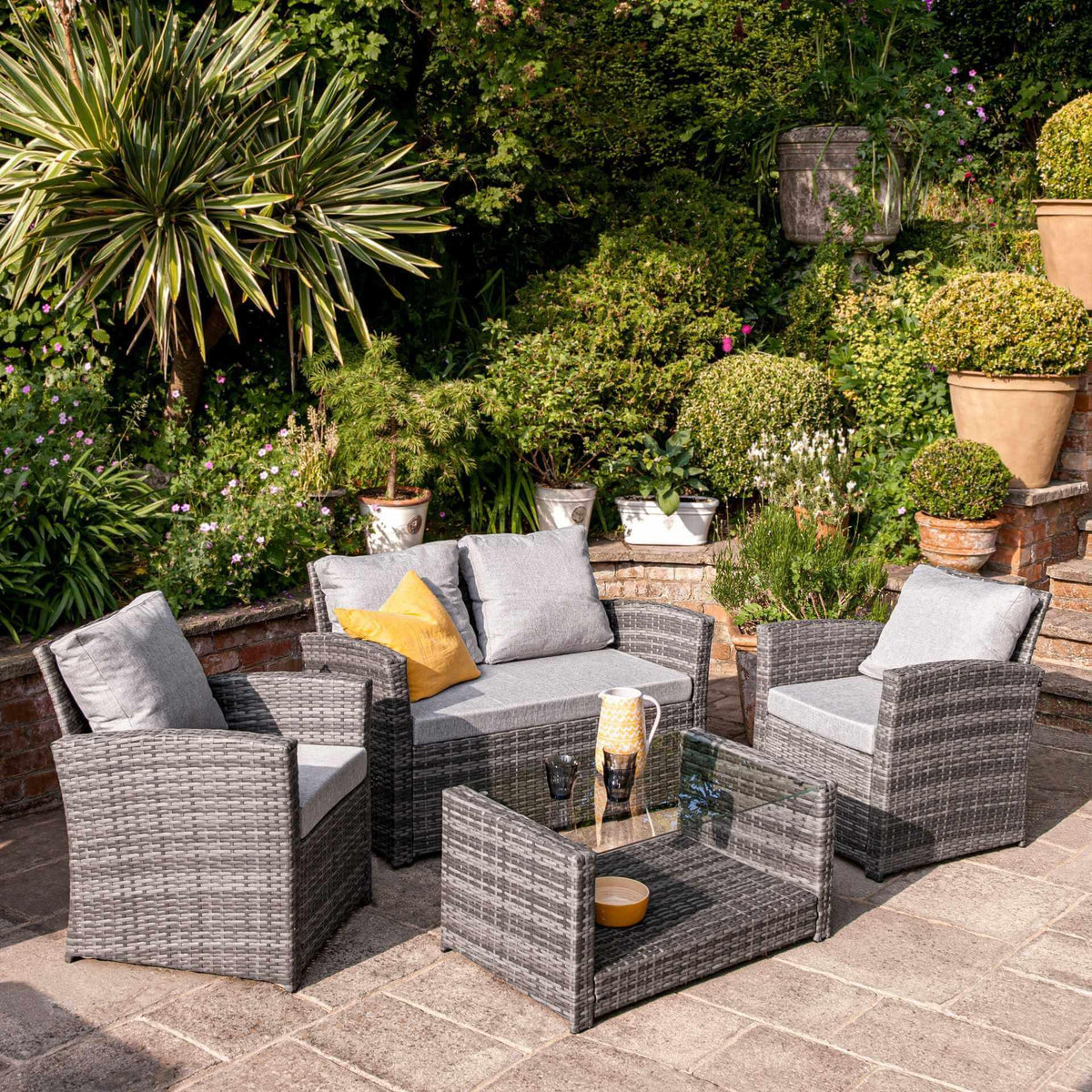 OUTLET - Cote 4 Seater Rattan Garden Sofa Set - Grey