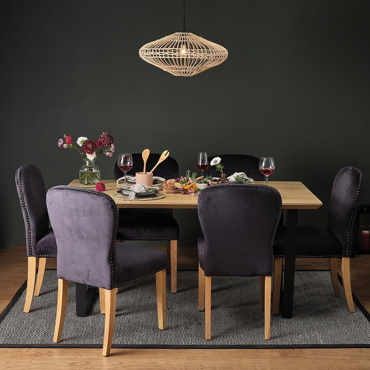 OUTLET - Edward Black Dining Chairs - Set of 2 - Light Wood Legs