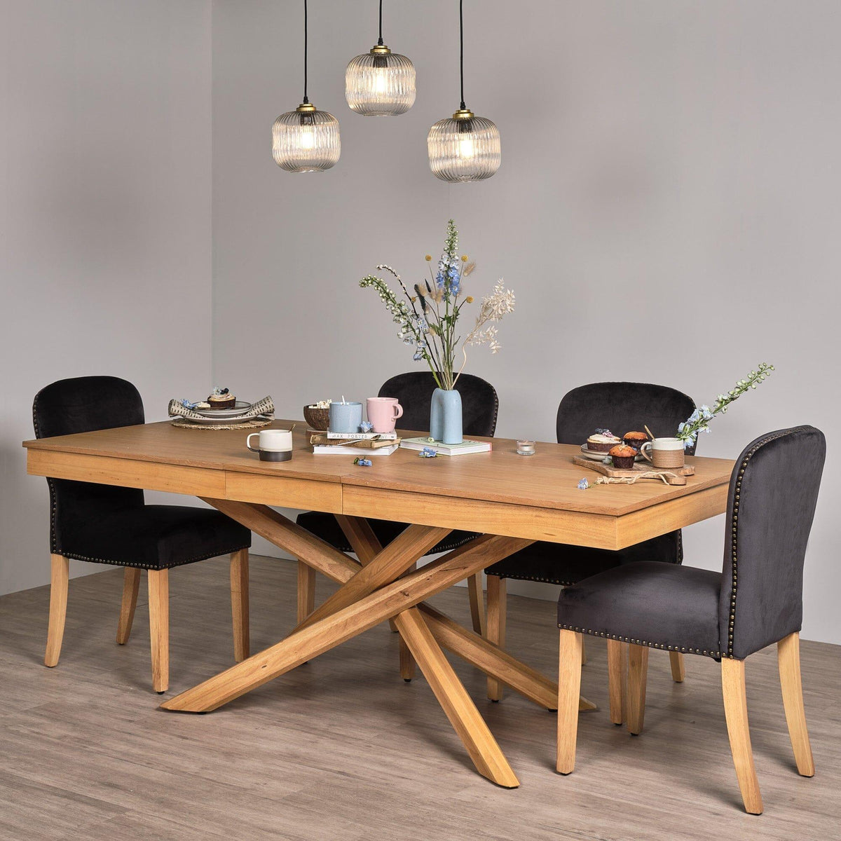OUTLET - Edward Black Dining Chairs - Set of 2 - Light Wood Legs