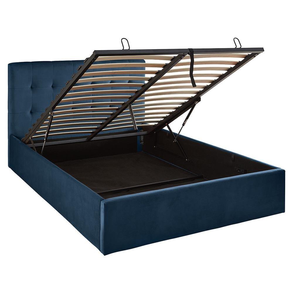 Outlet - Elle King Size Ottoman Bed - Blue Velvet