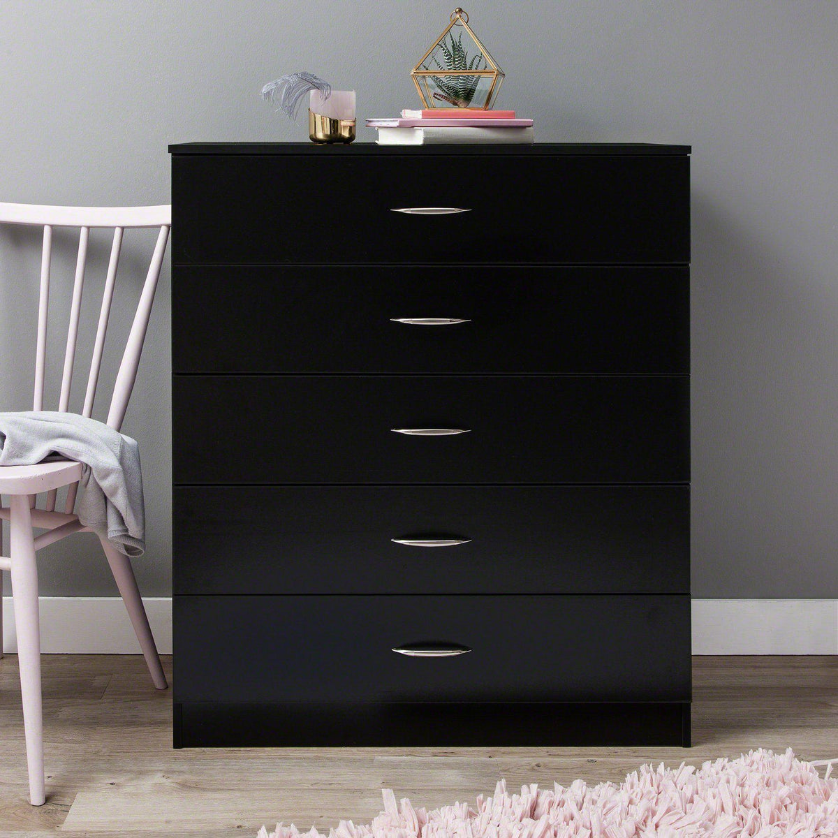 OUTLET - Essie Tall 5 Drawer Chest of Drawers - Black