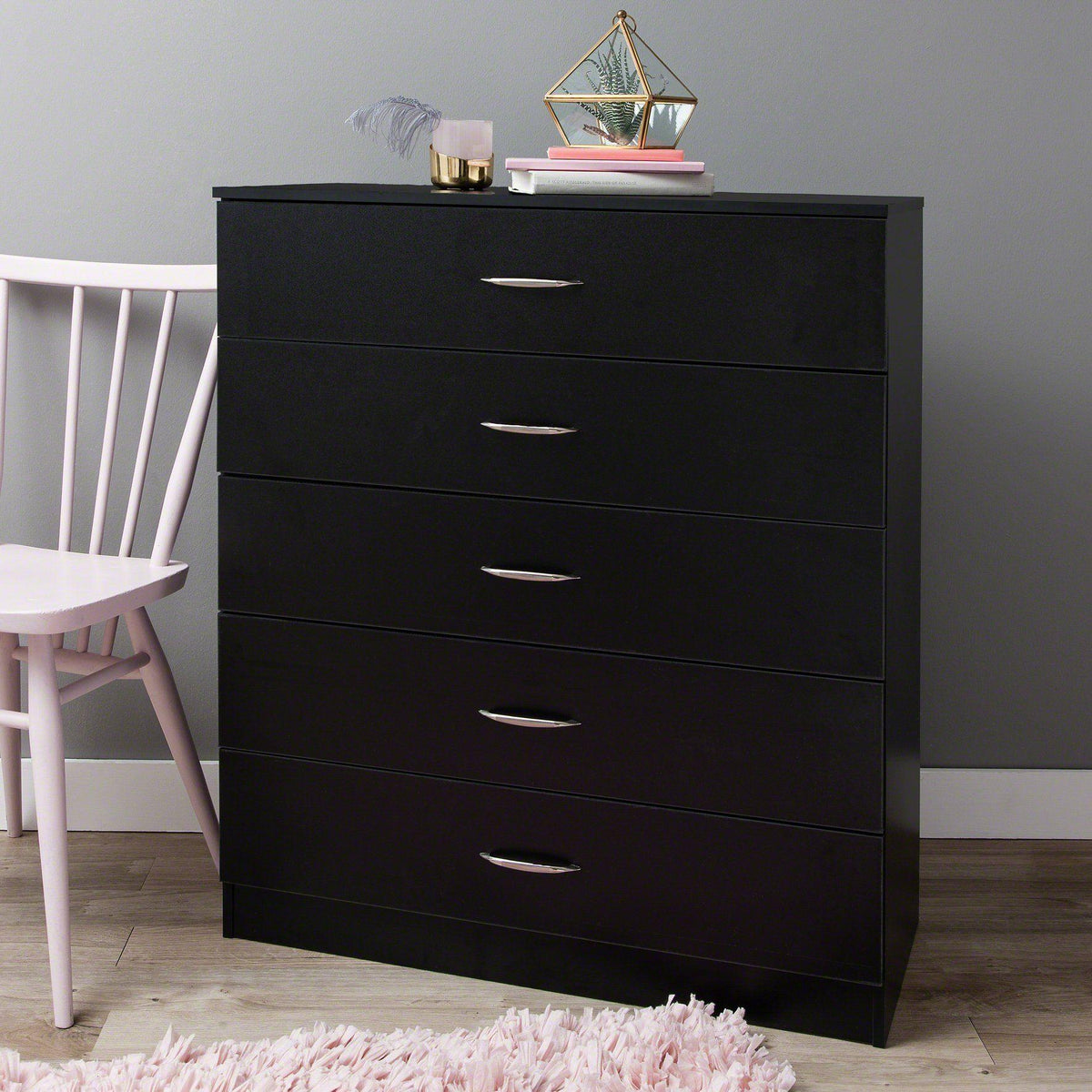 OUTLET - Essie Tall 5 Drawer Chest of Drawers - Black