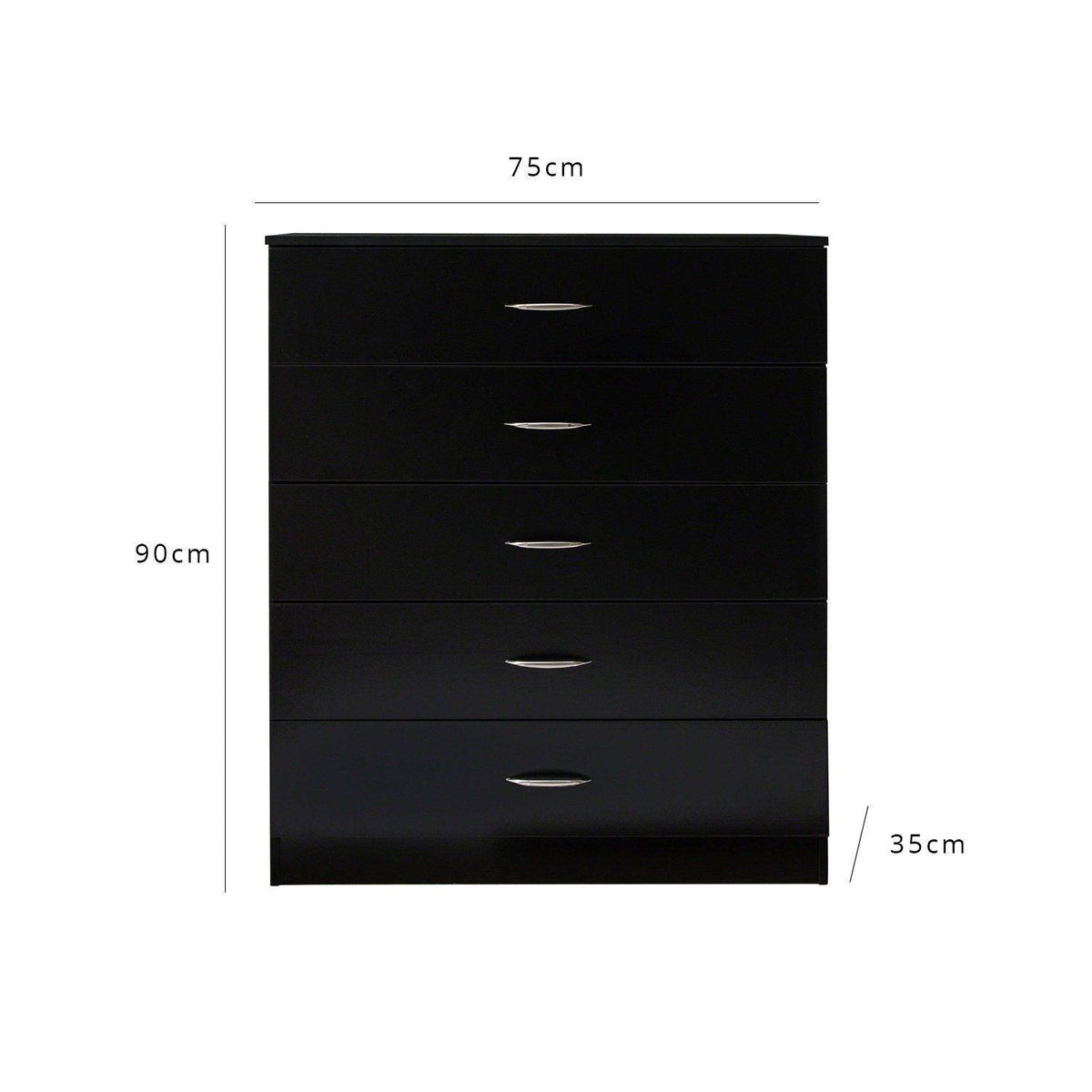 OUTLET - Essie Tall 5 Drawer Chest of Drawers - Black