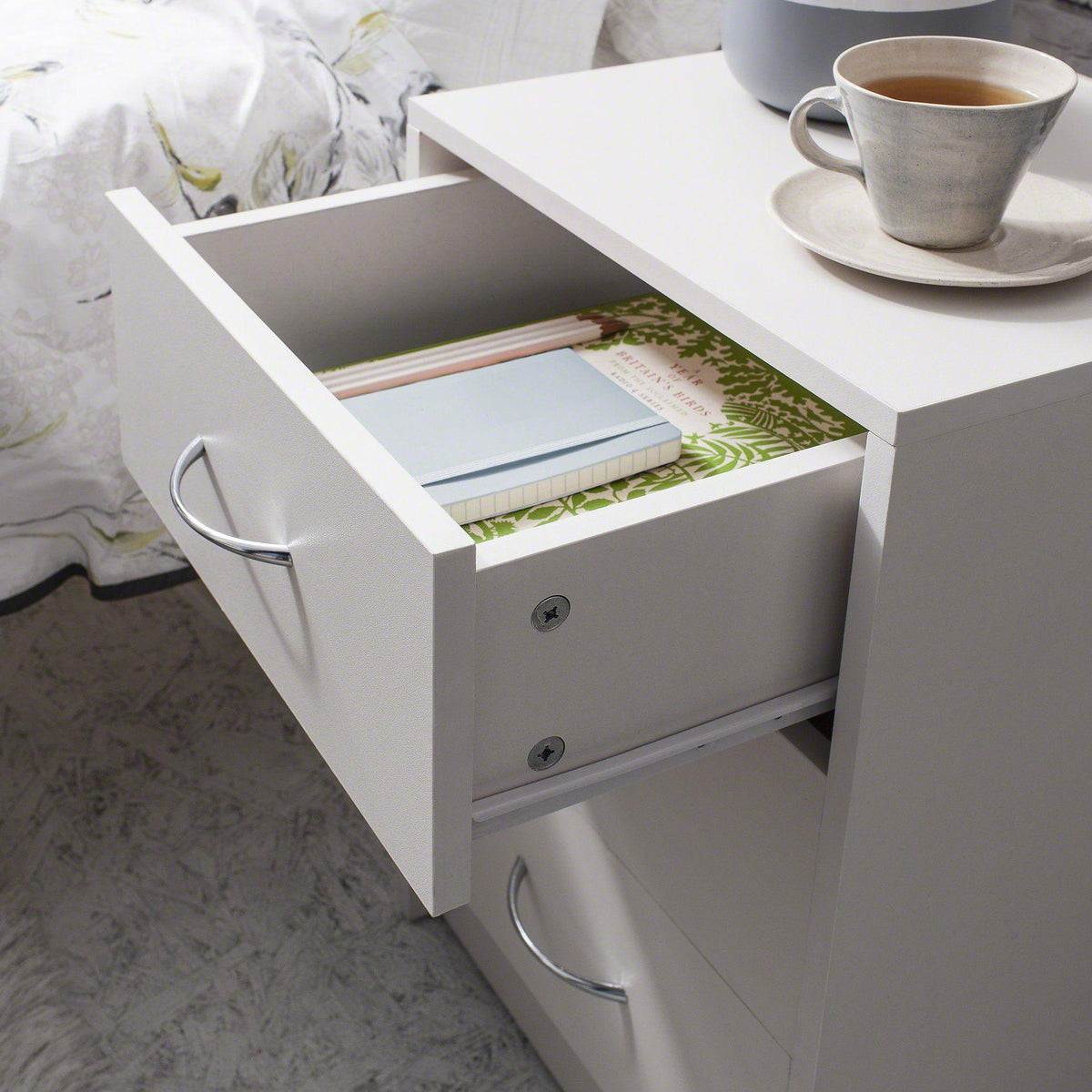 OUTLET - Essie 3 Drawer Bedside Table - White