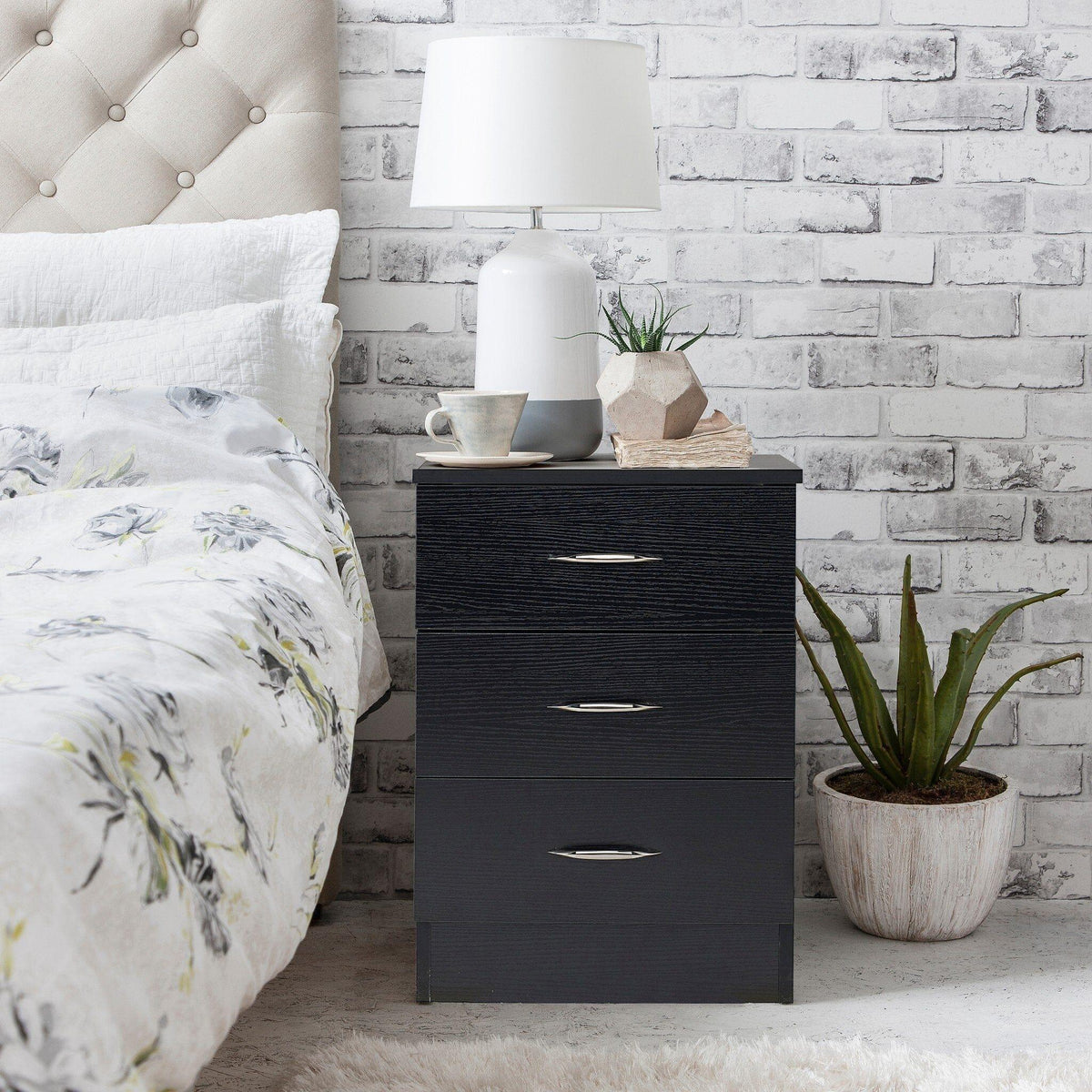 OUTLET - Essie 3 Drawer Bedside Table - Black
