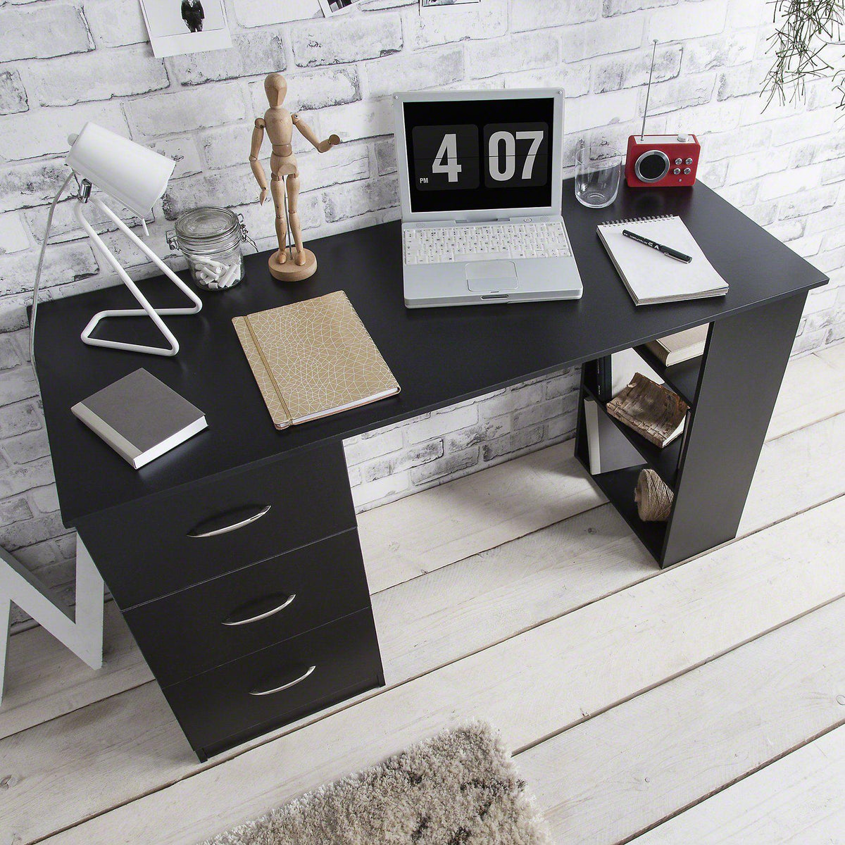 OUTLET - Essie Black Desk with Drawers