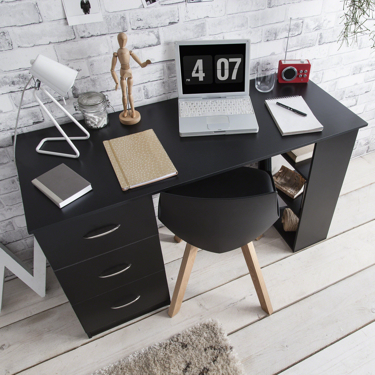 OUTLET - Essie Black Desk with Drawers
